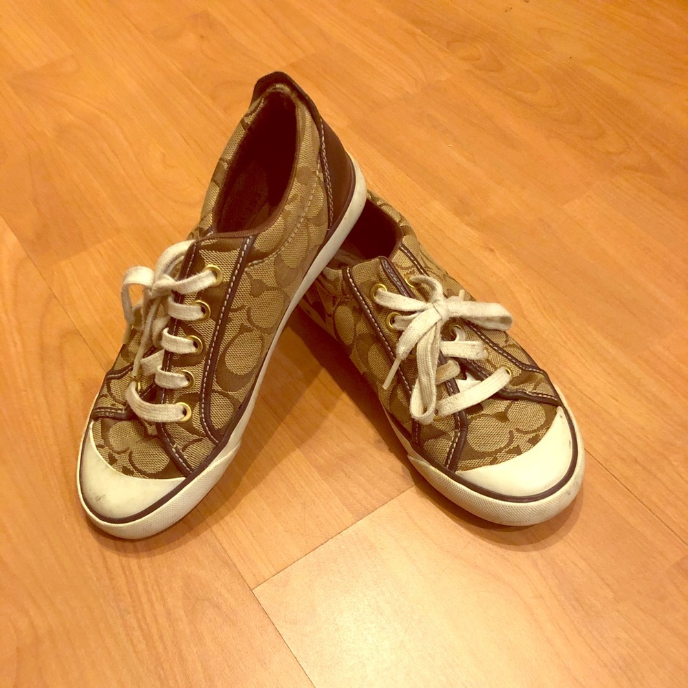 Coach Beige Signature Canvas Low-Top Sneakers